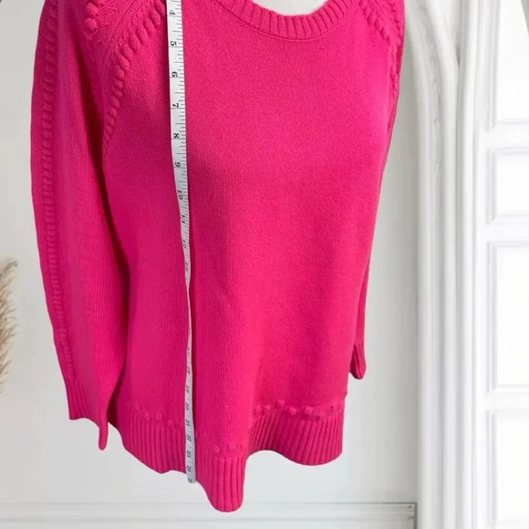 Sail to Sable crewneck sweater, hot pink pompoms pullover cashmere wool blend - Picture 13 of 16